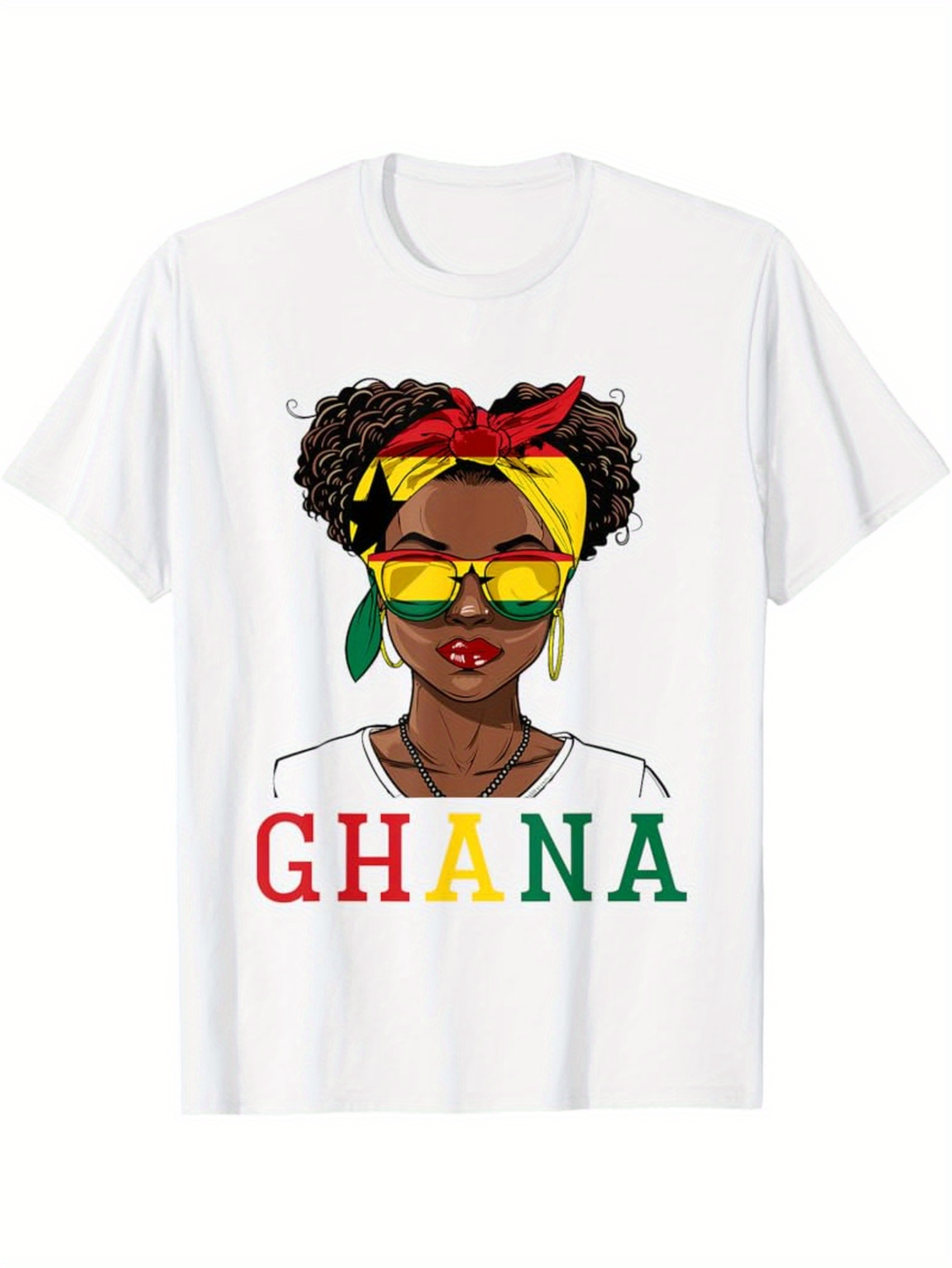 Men's Graphic T-Shirt Ghana Woman With Colorful Sunglasses Red Bandana And Earrings