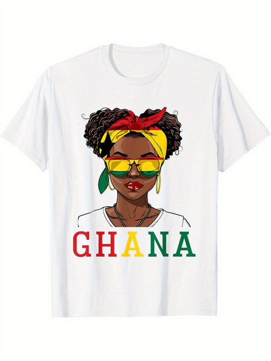 Men's Graphic T-Shirt Ghana Woman With Colorful Sunglasses Red Bandana And Earrings