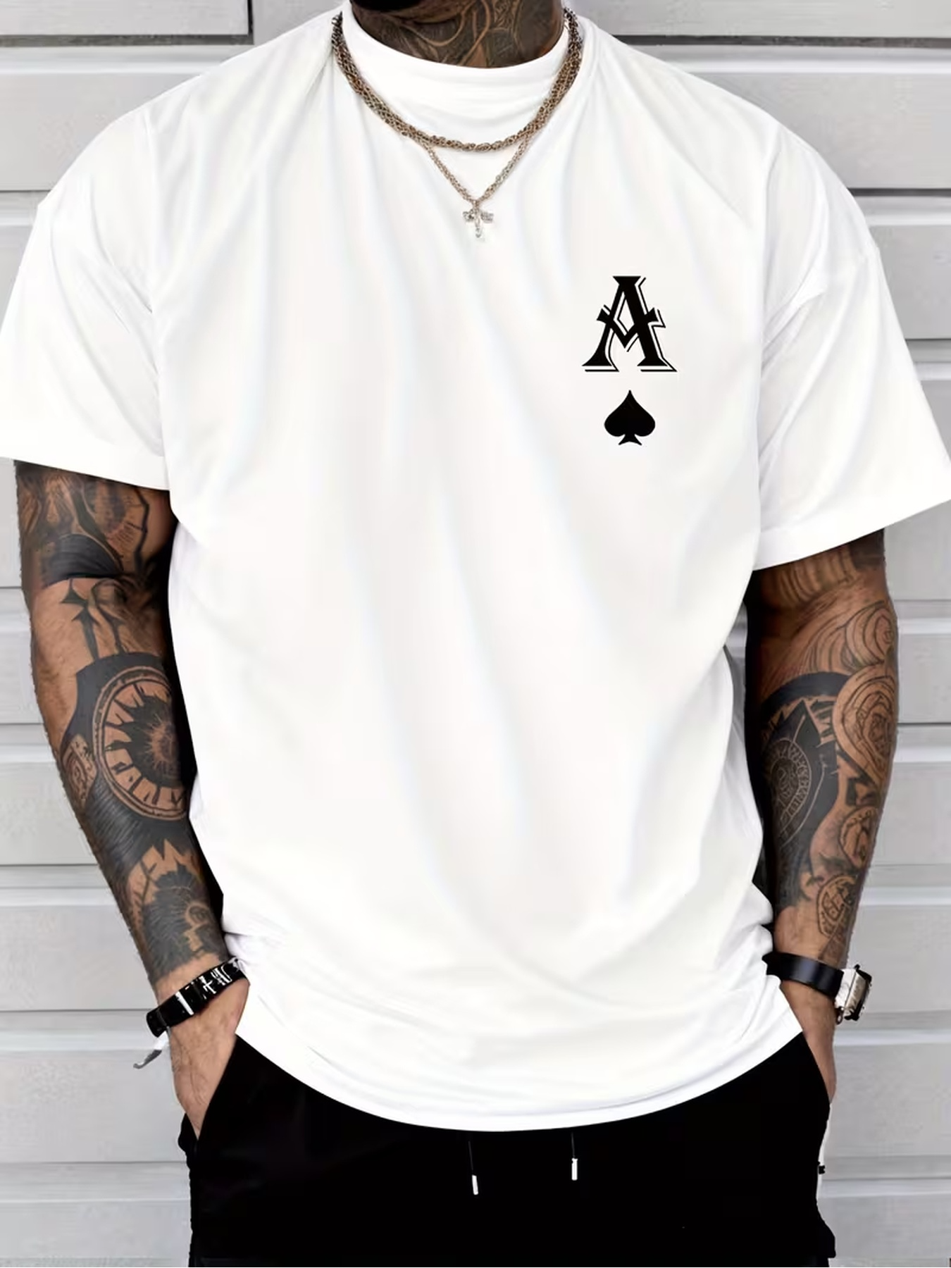 Men's Graphic T-Shirt Ace Symbol With Black Monogram Among White Minimal T Shirt