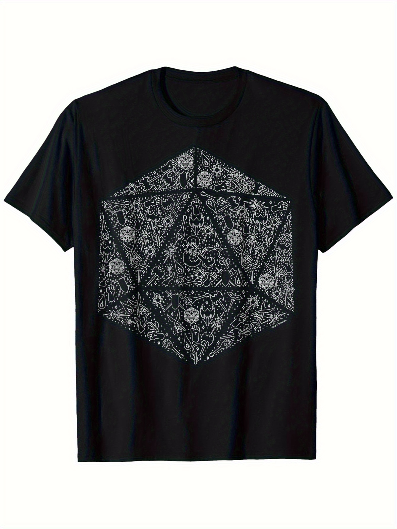 Men's Graphic T-Shirt Intricate Floral Patterns Within Large Geometric Dice Shape