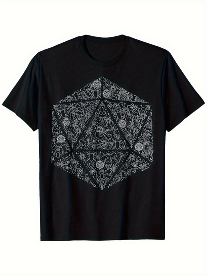 Men's Graphic T-Shirt Intricate Floral Patterns Within Large Geometric Dice Shape