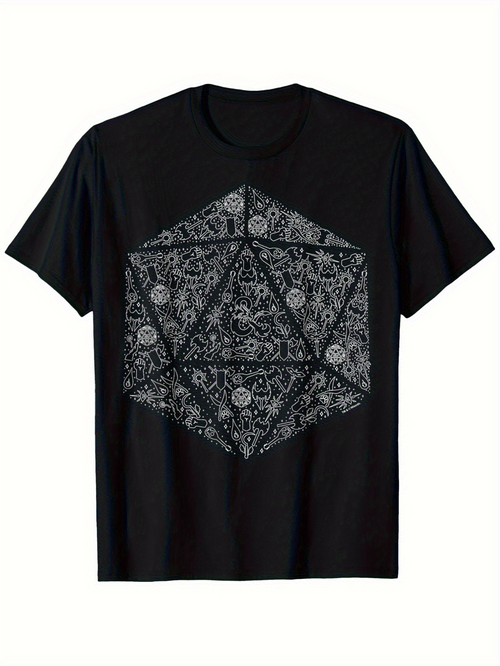 Men's Graphic T-Shirt Intricate Floral Patterns Within Large Geometric Dice Shape