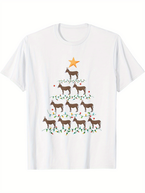 Men's Graphic T-Shirt Festive Horses Decorated As Christmas Tree With Garland And Star