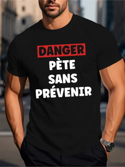 Men's Graphic T-Shirt Danger Warning Bold White And Red Text Message Shirt