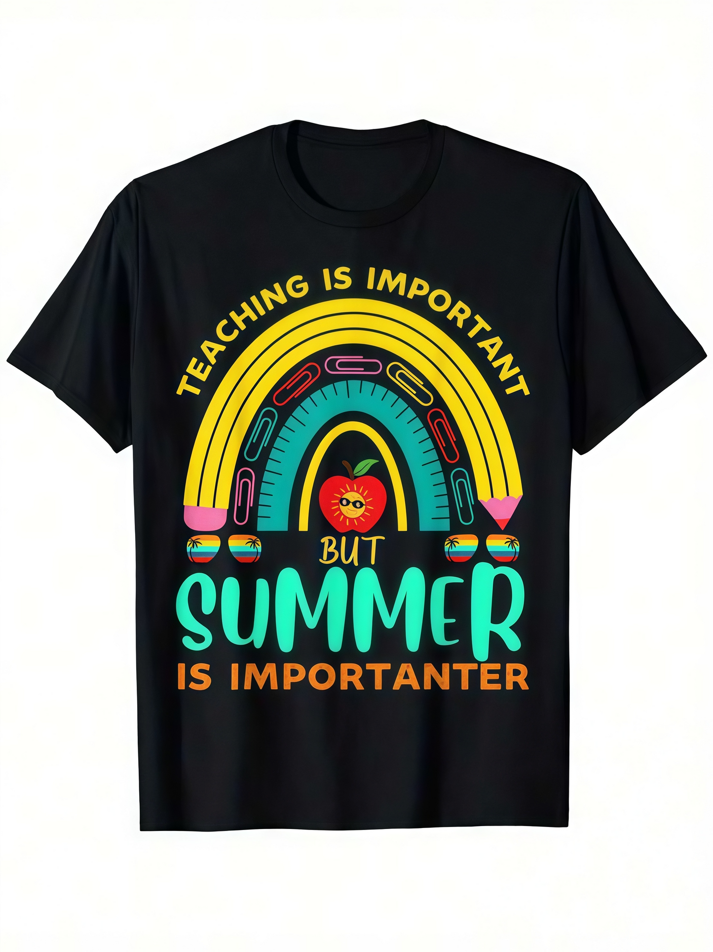 Men's Graphic T-Shirt Teaching Is Important But Summer Is Importanter Rainbow Apple