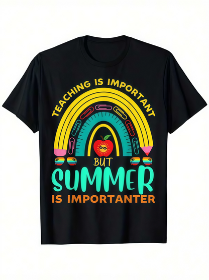 Men's Graphic T-Shirt Teaching Is Important But Summer Is Importanter Rainbow Apple