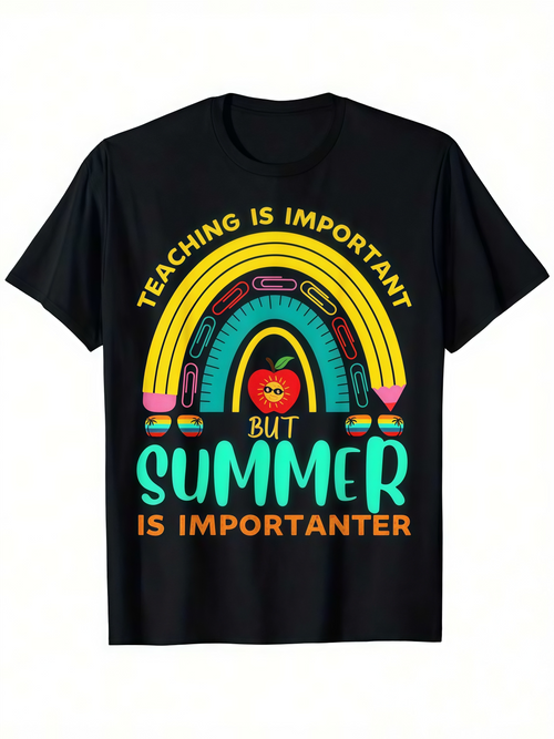 Men's Graphic T-Shirt Teaching Is Important But Summer Is Importanter Rainbow Apple
