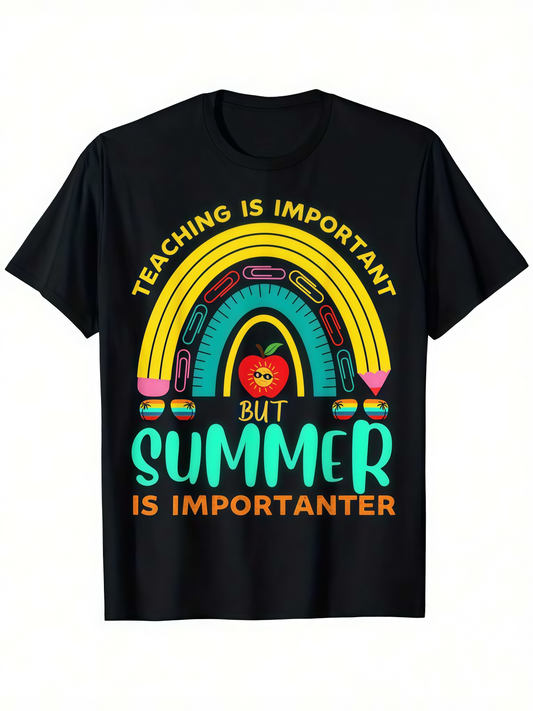 Men's Graphic T-Shirt Teaching Is Important But Summer Is Importanter Rainbow Apple