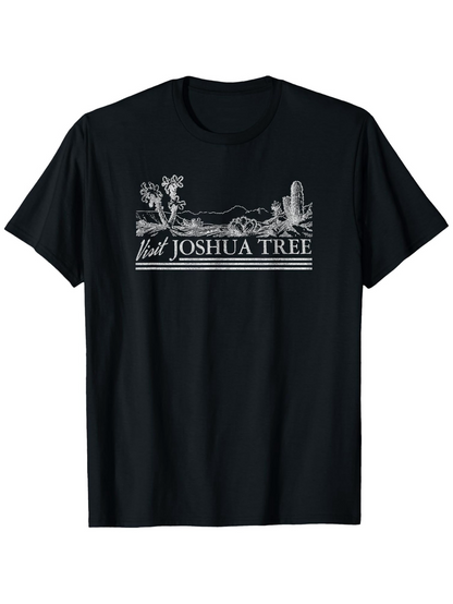 Men's Graphic T-Shirt Visit Joshua Tree Desert Landscape With Silhouetted Cactus And Rugged Mountains