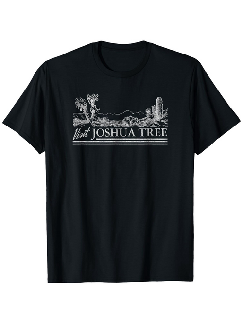 Men's Graphic T-Shirt Visit Joshua Tree Desert Landscape With Silhouetted Cactus And Rugged Mountains