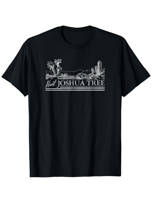 Men's Graphic T-Shirt Visit Joshua Tree Desert Landscape With Silhouetted Cactus And Rugged Mountains
