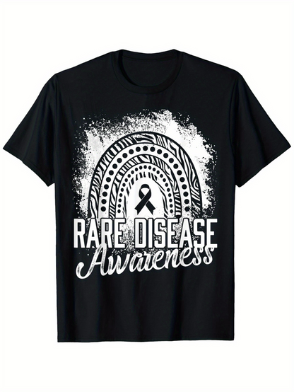 Men's Graphic T-Shirt Rare Disease Awareness Worn Grunge Circle Pattern With Ribbon Symbol