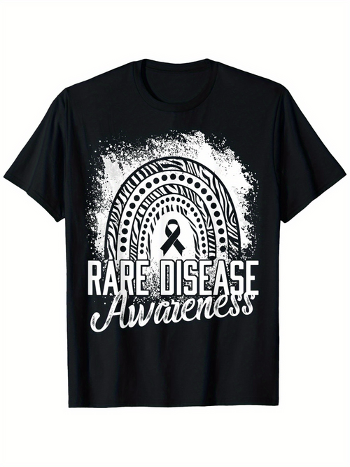 Men's Graphic T-Shirt Rare Disease Awareness Worn Grunge Circle Pattern With Ribbon Symbol