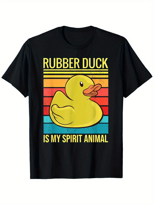 Men's Graphic T-Shirt Rubber Duck With Retro Color Stripes And Funny Bold Lettering