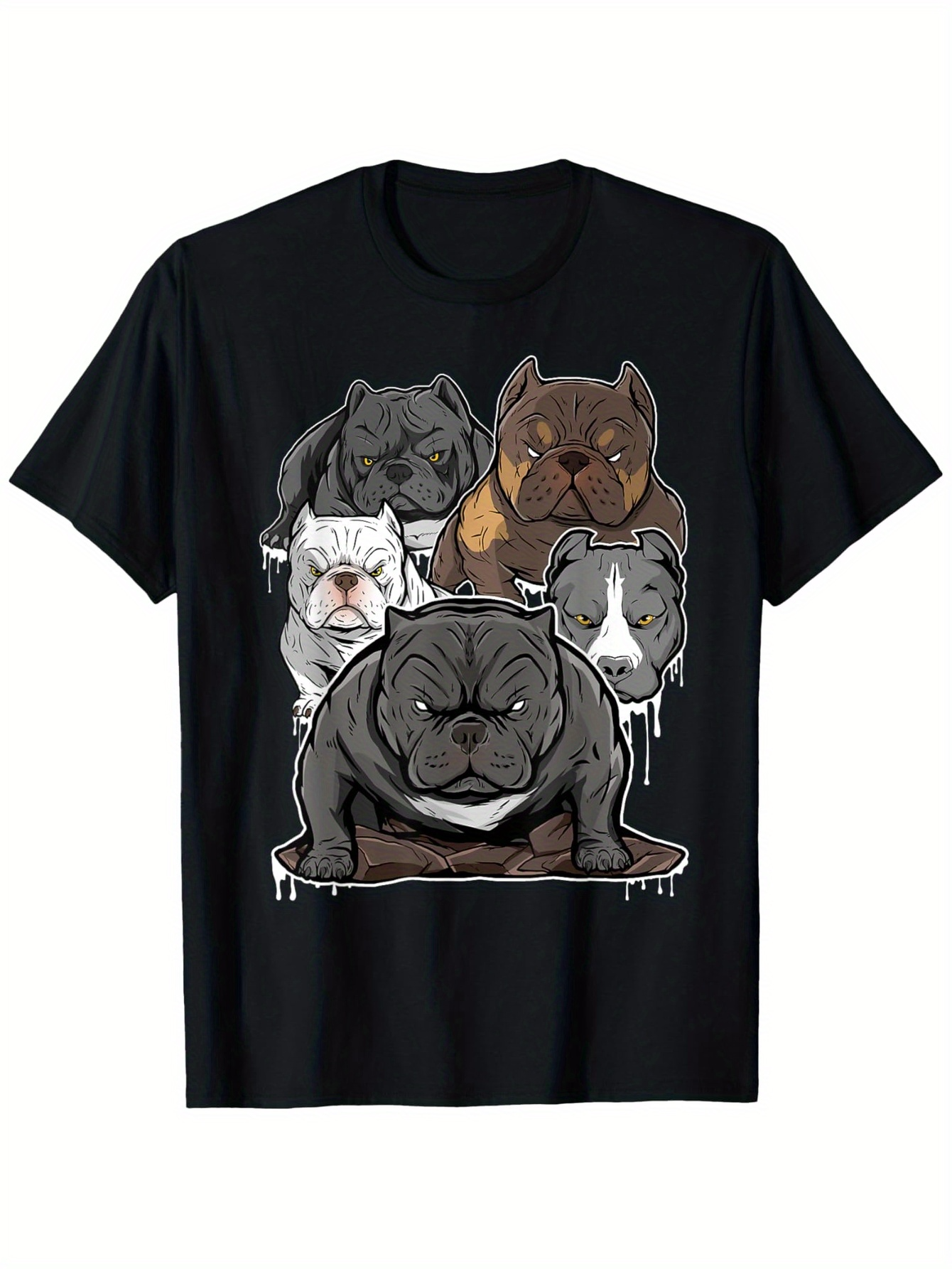 Men's Graphic T-Shirt Artistic Illustration With Fierce Looking Dogs Among Dark Background Bulldog