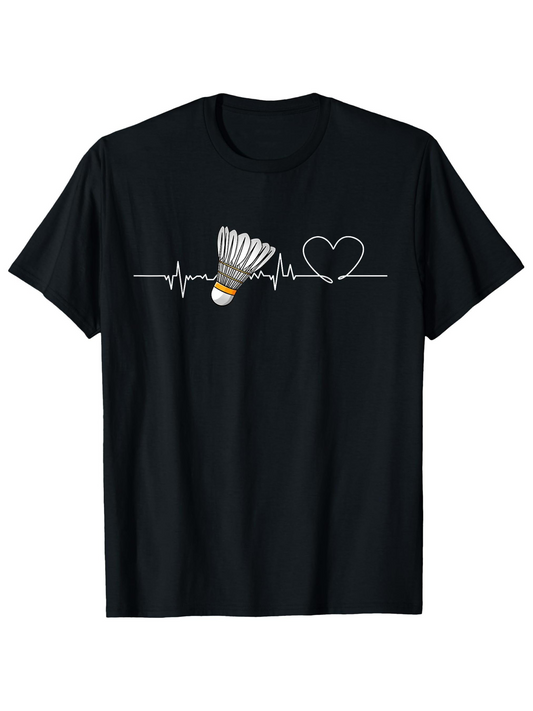 Men's Graphic T-Shirt Heartbeat Line With A Shuttlecock And Simple Heart