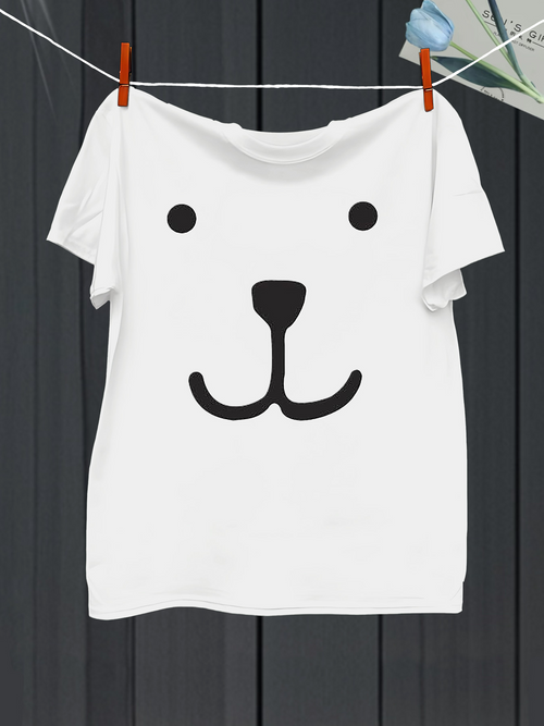 Men's Graphic T-Shirt Minimalist Cute Playful Face Silhouette On Cotton White Bear