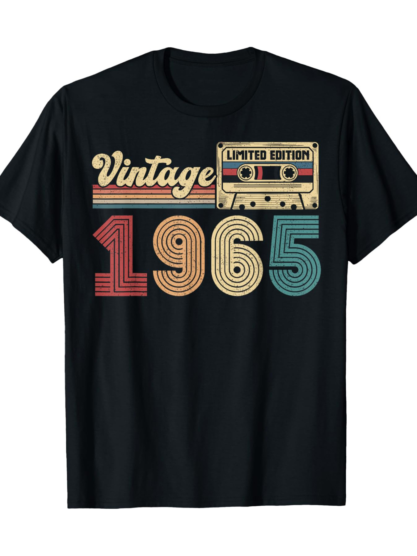 Men's Graphic T-Shirt Vintage Lettering With Retro Stripes Featuring Cassette Tape 1965
