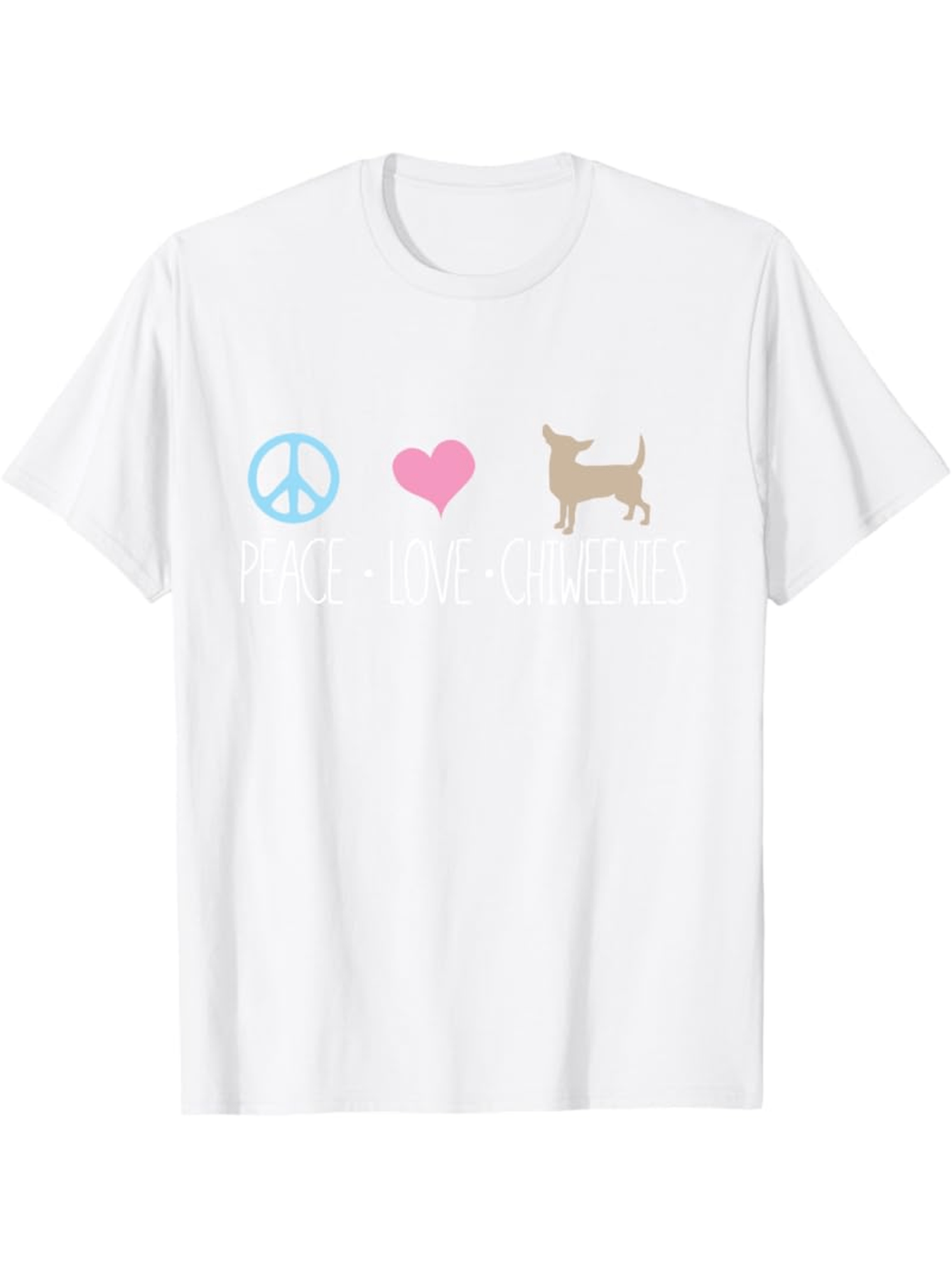Men's Graphic T-Shirt Blue Peace Sign Pink Heart And Brown Chihuahua Dog Graphic