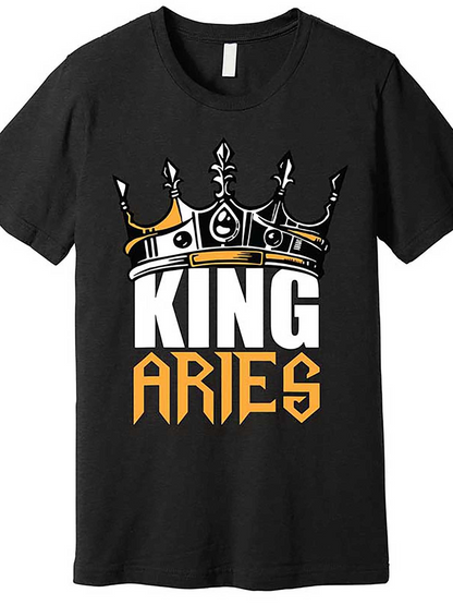 Men's Graphic T-Shirt King Aries Golden Crown With Regal Lettering And Bold Artistic Typography Crown