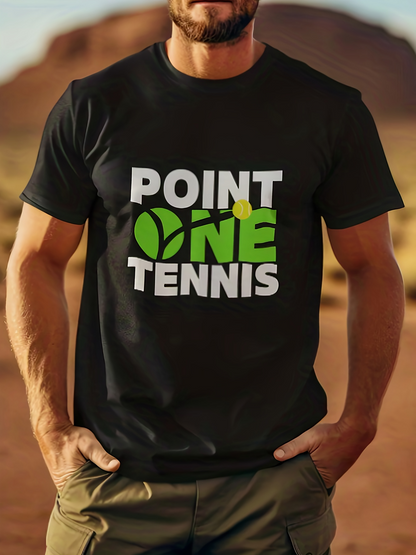 Men's Graphic T-Shirt Point One Tennis Green Leaf Motif With Tennis Ball Graphic