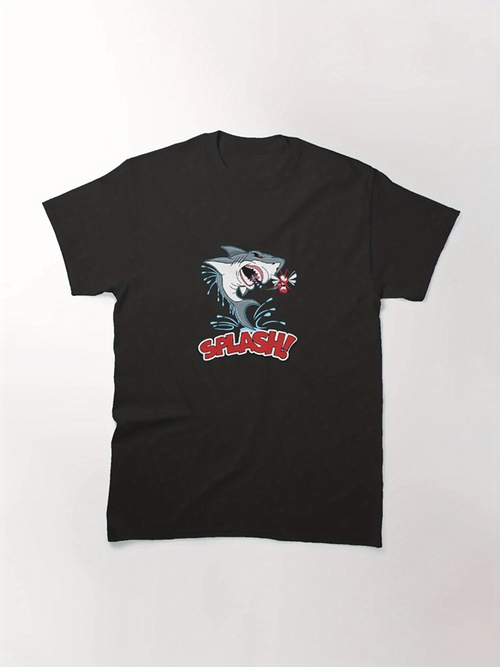 Men's Graphic T-Shirt Splashing Water With Excited Shark Jumping Over Waves