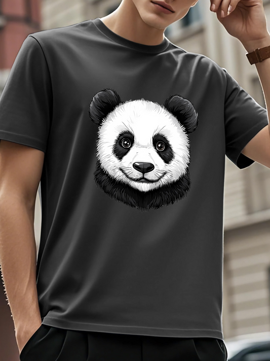 Men's Graphic T-Shirt Hand Drawn Realistic Fur Details Friendly Panda Face