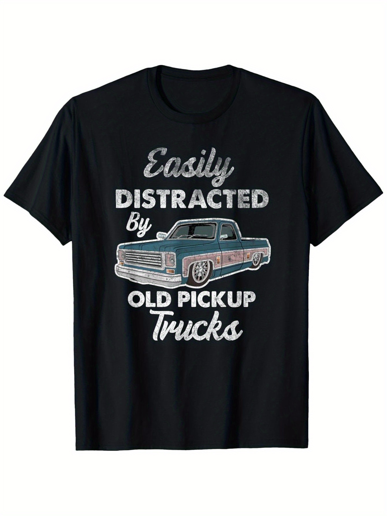 Men's Graphic T-Shirt Easily Distracted By Old Pickup Trucks Vintage Illustration With Classic Car
