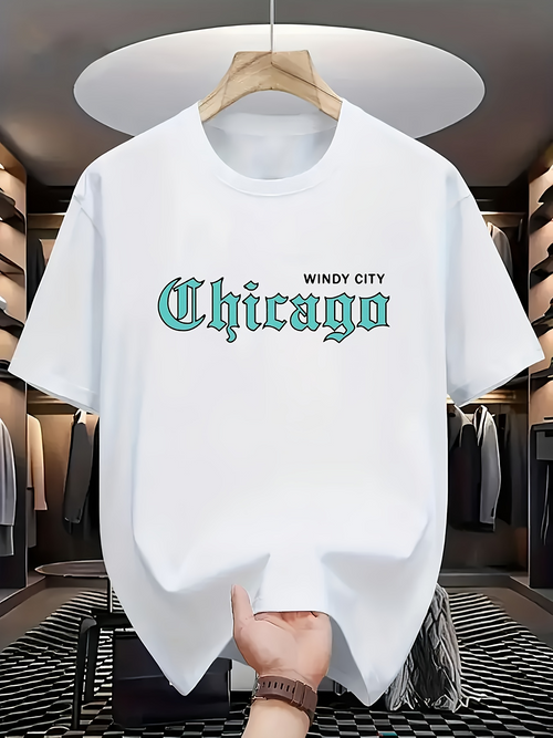 Men's Graphic T-Shirt Windy City Lettering With Bold Vintage Outline Font Chicago