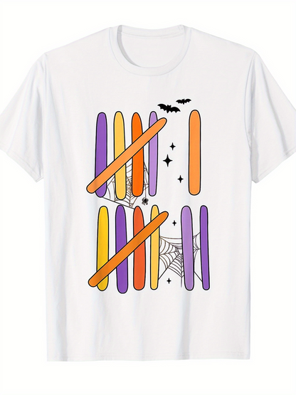 Men's Graphic T-Shirt Colorful Halloween Sticks With Bats And Spider Web Design TShirt