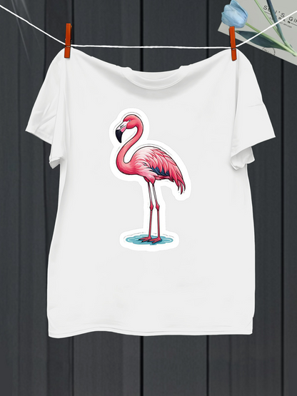 Men's Graphic T-Shirt Pink Feathered Bird Standing In Shallow Water Flamingo