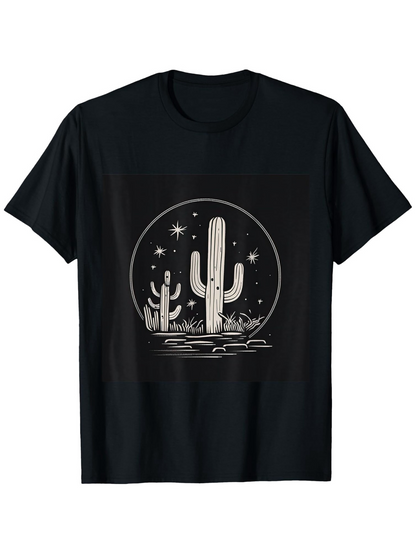 Men's Graphic T-Shirt Starlit Desert Night With Moon Reflections Among Tall Standing Cactus