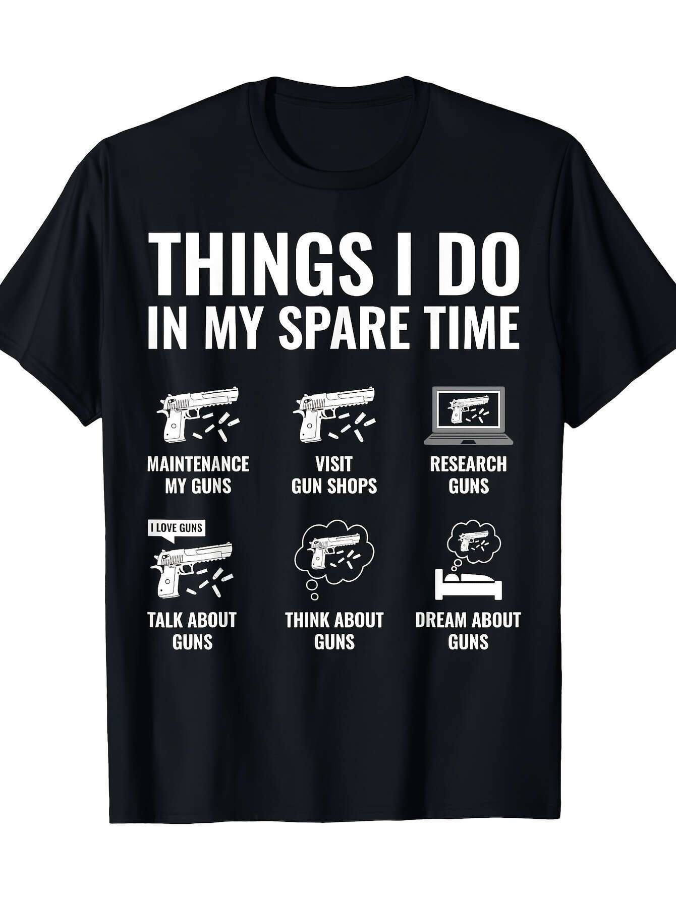 Men's Graphic T-Shirt Things I Do In My Spare Time With Gun Icons And Text Labels