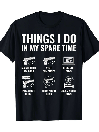 Men's Graphic T-Shirt Things I Do In My Spare Time With Gun Icons And Text Labels