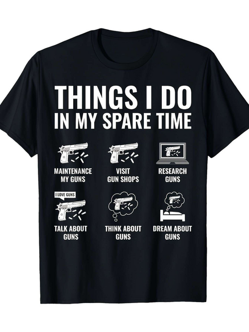 Men's Graphic T-Shirt Things I Do In My Spare Time With Gun Icons And Text Labels