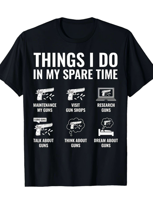 Men's Graphic T-Shirt Things I Do In My Spare Time With Gun Icons And Text Labels