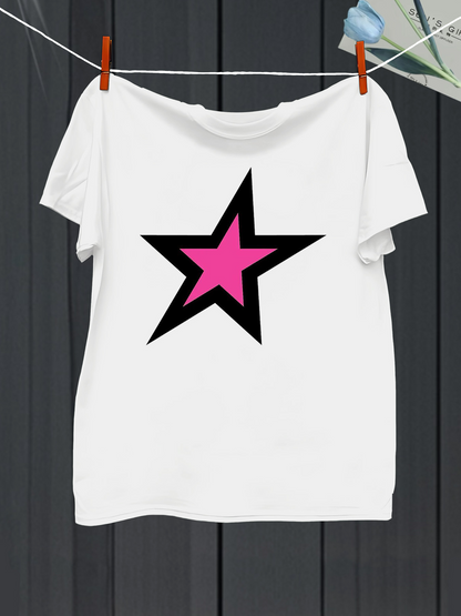 Men's Graphic T-Shirt Bold Contrast With Pink Center Framed Sharp Star