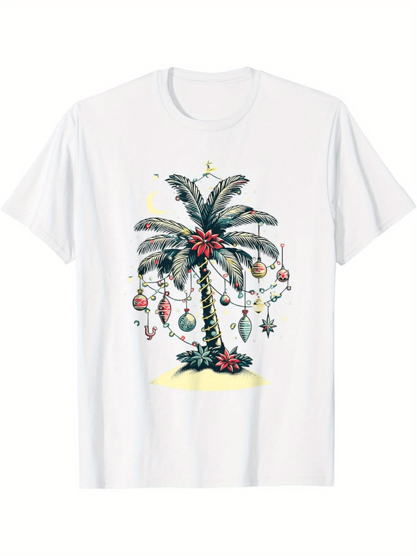 Men's Graphic T-Shirt Christmas Ornaments Hanging On A Decorated Festive Palm Tree