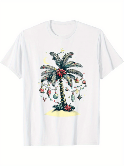 Men's Graphic T-Shirt Christmas Ornaments Hanging On A Decorated Festive Palm Tree