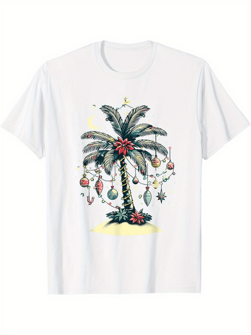 Men's Graphic T-Shirt Christmas Ornaments Hanging On A Decorated Festive Palm Tree