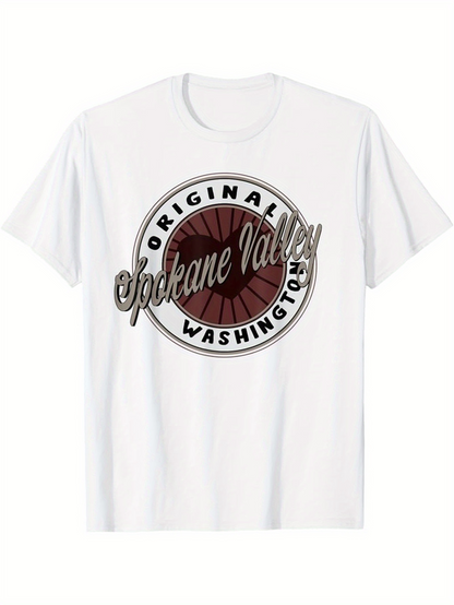 Men's Graphic T-Shirt Original Spokane Valley Classic Badge Emblem With Vintage Sunburst Design