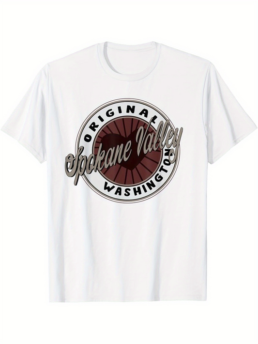 Men's Graphic T-Shirt Original Spokane Valley Classic Badge Emblem With Vintage Sunburst Design