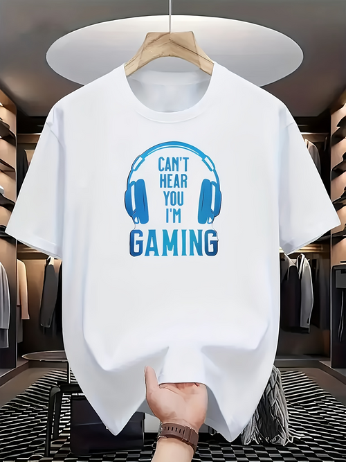 Men's Graphic T-Shirt Cant Hear You Im Gaming With Blue Headphones Around Playful Typography Design