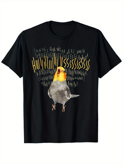Men's Graphic T-Shirt Funny Cockatiel Screaming Among Radiant Letters Parrot