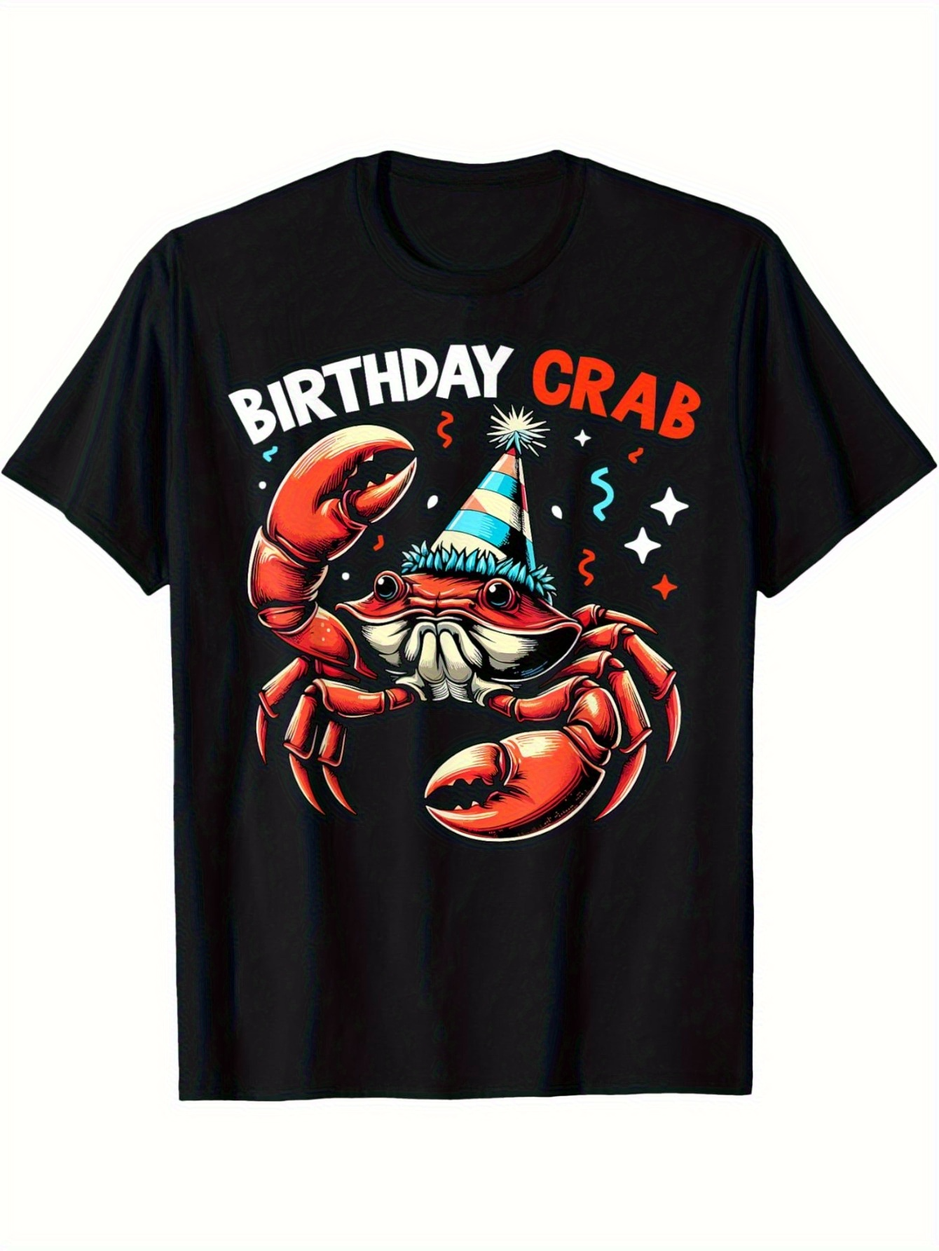 Men's Graphic T-Shirt Birthday Crab With Bright Party Hat On Dancing Cartoon Crab