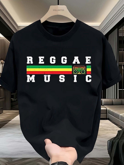Men's Graphic T-Shirt Colorful Stripes With Retro Cassette Reggae Music