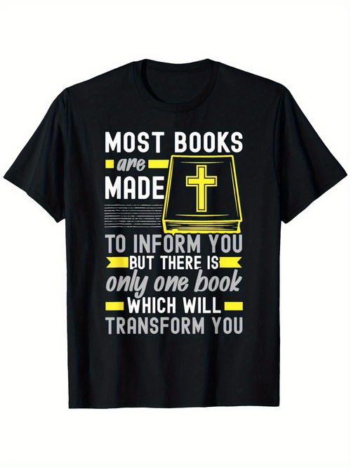 Men's Graphic T-Shirt Most Books Are Made To Inform You With Gold Cross Bible