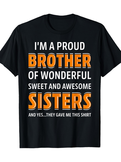 Men's Graphic T-Shirt Proud Brother With Playful Orange Lettered Siblings Themed Shirt