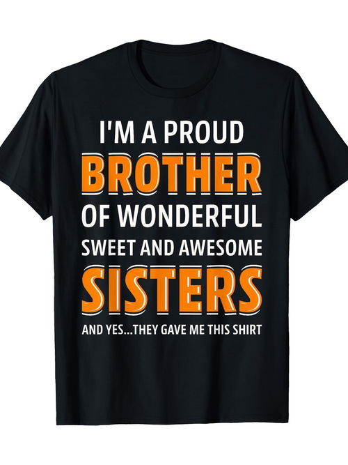 Men's Graphic T-Shirt Proud Brother With Playful Orange Lettered Siblings Themed Shirt