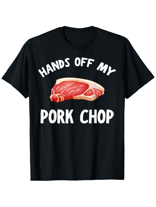 Men's Graphic T-Shirt Hands Off My Cartoon Meat With Realistic Steak Illustration Pork Chop